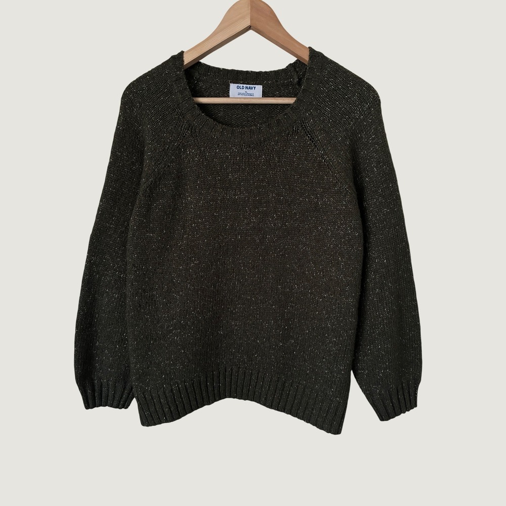 Old Navy Womens XL Olive Green Marl Knit Raglan Sleeve Crew Neck Sweater Wool